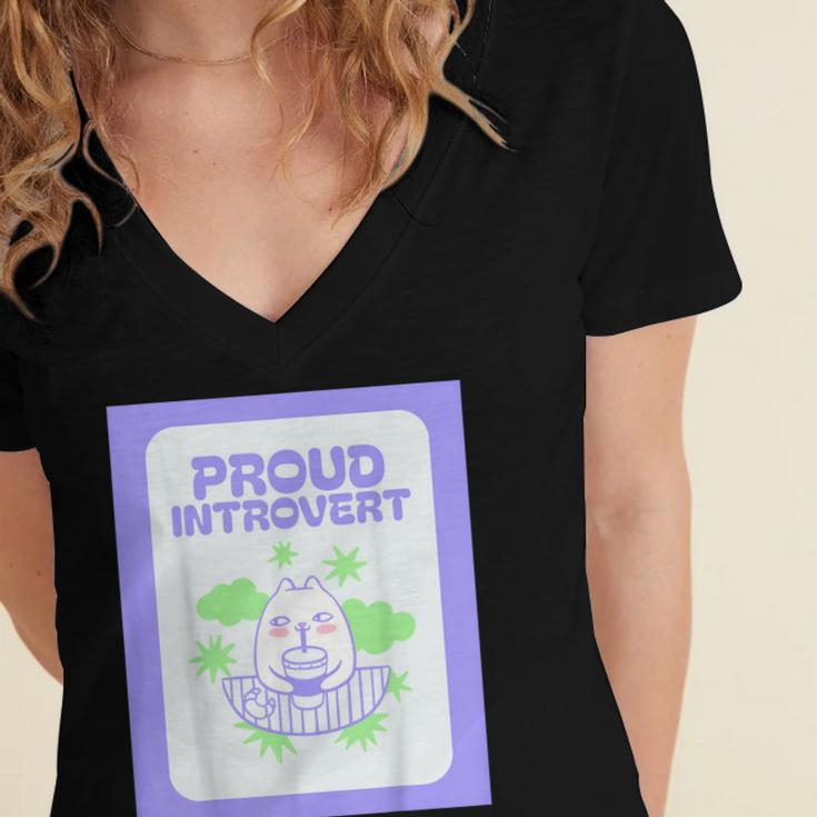 Cool Fun Cute Proud Introvert Cat Character For Men Women Women's Jersey Short Sleeve Deep V-Neck Tshirt Cool Fun Cute Proud Introvert Cat Character For Men Women Women's Jersey Short Sleeve Deep V-Neck Tshirt