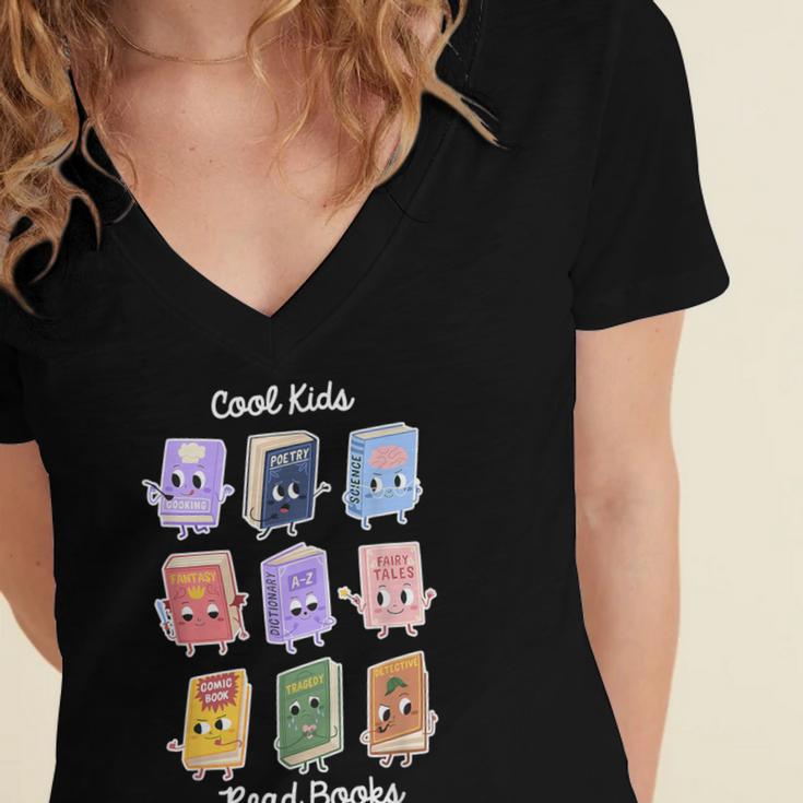 Cool Kids Read Books Apparel Women's Jersey Short Sleeve Deep V-Neck Tshirt