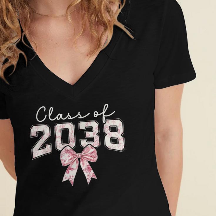 Coquette Bow Preppy Class Of 2038 Girly Girl 2038 Graduation Women's Jersey Short Sleeve Deep V-Neck Tshirt