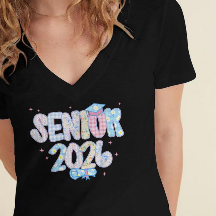 Coquette Senior-Class Of 2026 Preppy Graduation Graduate Women's Jersey Short Sleeve Deep V-Neck Tshirt