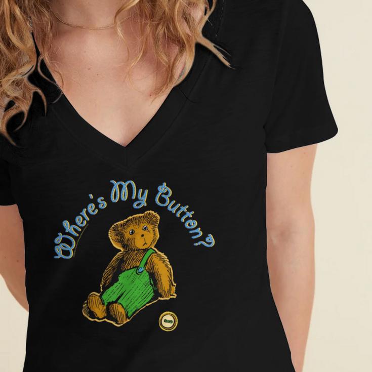 Corduroy Where's My Button Teddy Bear Retro Children's Book Women's Jersey Short Sleeve Deep V-Neck Tshirt