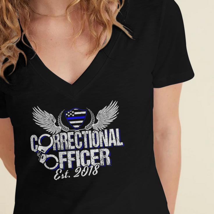 Corrections Officer 2018 Graduation Silver Line T-Shirt Women's Jersey Short Sleeve Deep V-Neck Tshirt