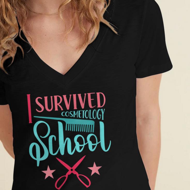Cosmetology Graduation Tee I Survived Cosmetology School Women's Jersey Short Sleeve Deep V-Neck Tshirt