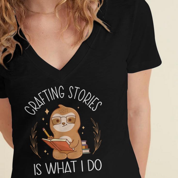 Crafting Stories Is What I Do Reading Writing Book Author Women's Jersey Short Sleeve Deep V-Neck Tshirt