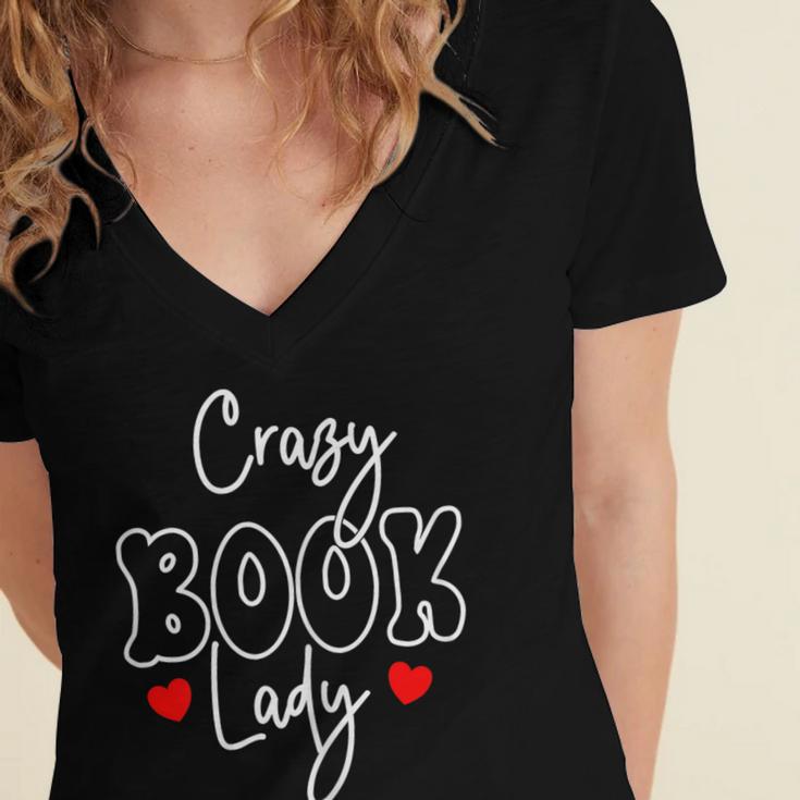 Crazy Book Lady Women's Jersey Short Sleeve Deep V-Neck Tshirt