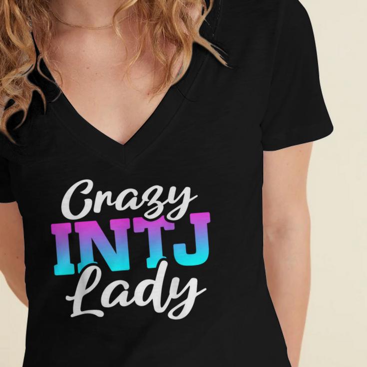 Crazy INTJ Lady Introvert Personality Women's Jersey Short Sleeve Deep V-Neck Tshirt