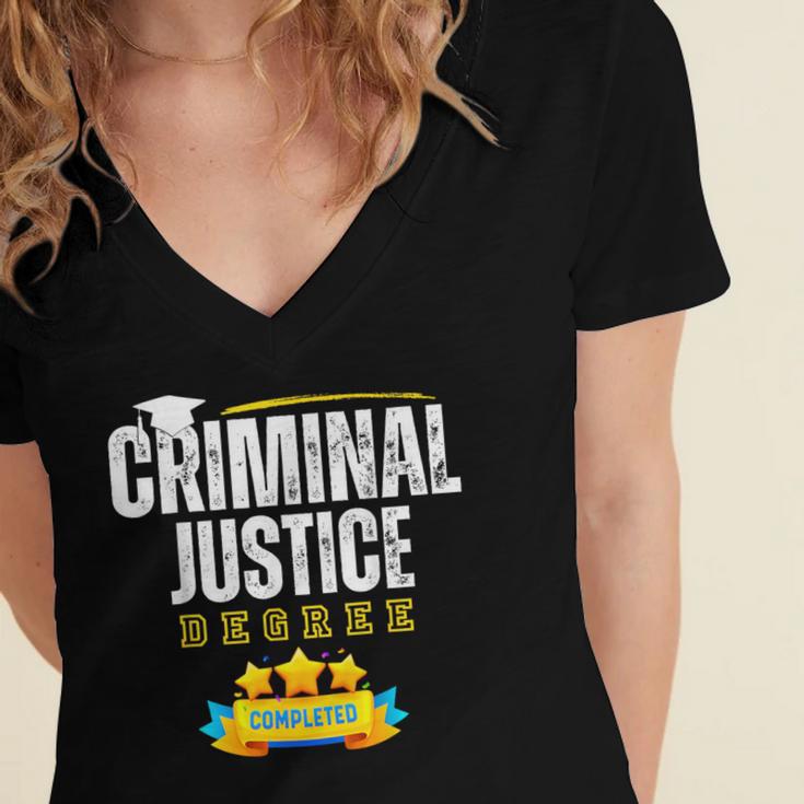 Criminal Justice Degree Graduation Senior Celebration Grad Women's Jersey Short Sleeve Deep V-Neck Tshirt