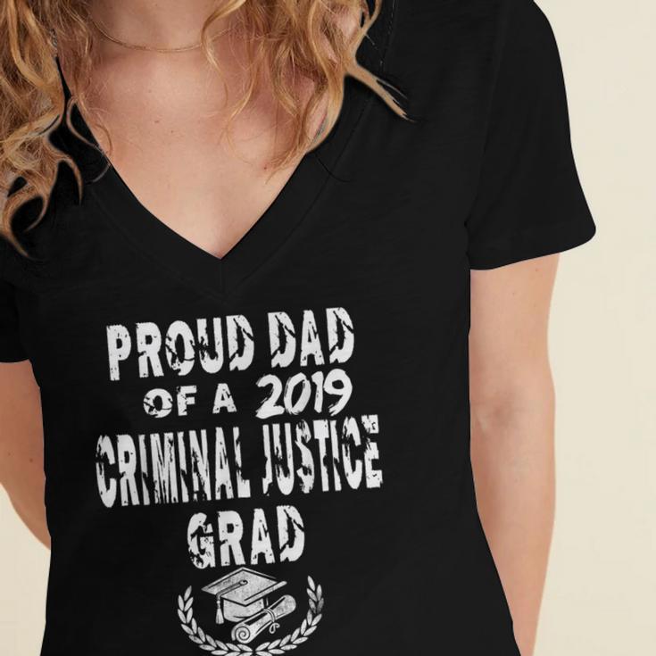 Criminal Justice Grad Proud Dad Vintage GraduationShirts Women's Jersey Short Sleeve Deep V-Neck Tshirt