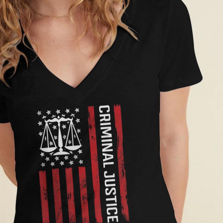 Criminal Justice Major College Student Graduate Graduation Women's Jersey Short Sleeve Deep V-Neck Tshirt