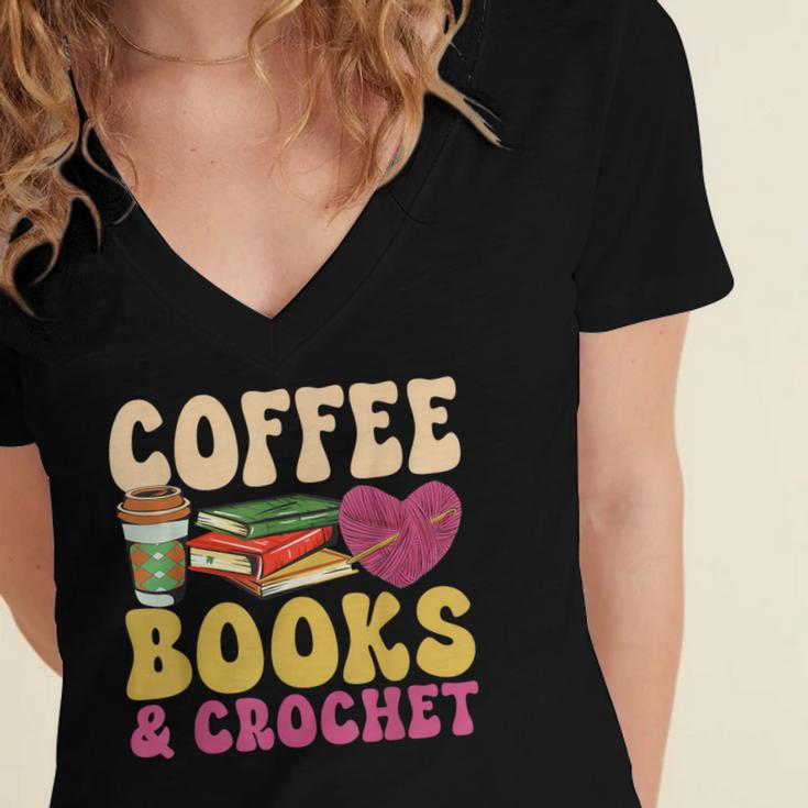 Crochet Coffee Reading Books Crocheter Crocheting Women's Jersey Short Sleeve Deep V-Neck Tshirt Crochet Coffee Reading Books Crocheter Crocheting Women's Jersey Short Sleeve Deep V-Neck Tshirt