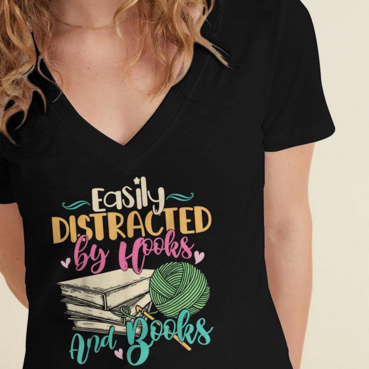 Crochet And Reading Crocheter Bookish Crocheting Book Lover Women's Jersey Short Sleeve Deep V-Neck Tshirt Crochet And Reading Crocheter Bookish Crocheting Book Lover Women's Jersey Short Sleeve Deep V-Neck Tshirt