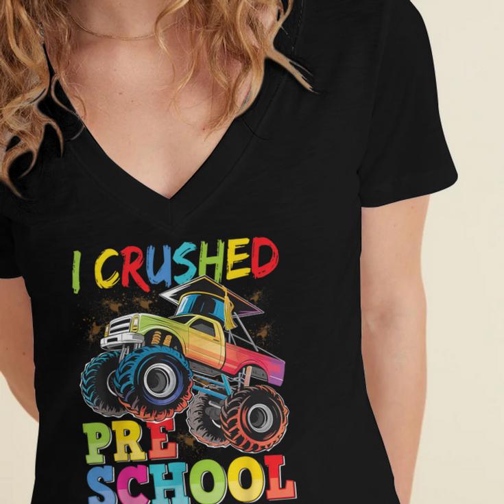 I Crushed Pre-K Monster Truck Graduation Preschool Grad 2025 Women's Jersey Short Sleeve Deep V-Neck Tshirt