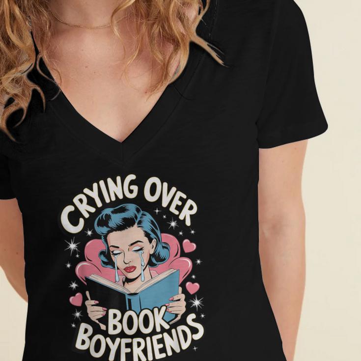 Crying Over Book Boyfriends Women's Jersey Short Sleeve Deep V-Neck Tshirt Crying Over Book Boyfriends Women's Jersey Short Sleeve Deep V-Neck Tshirt