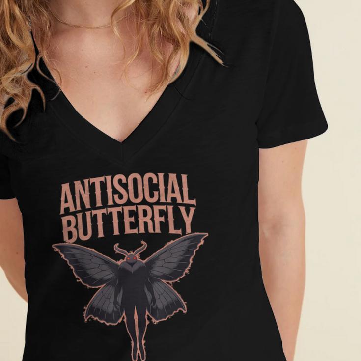Cryptid Cryptozoology Mothman Introvert -Adults Butterfly Small Crew Neck Classic Fit Short Sleeve Polyester 100 Printed Blended Fabric Women's Jersey Short Sleeve Deep V-Neck Tshirt