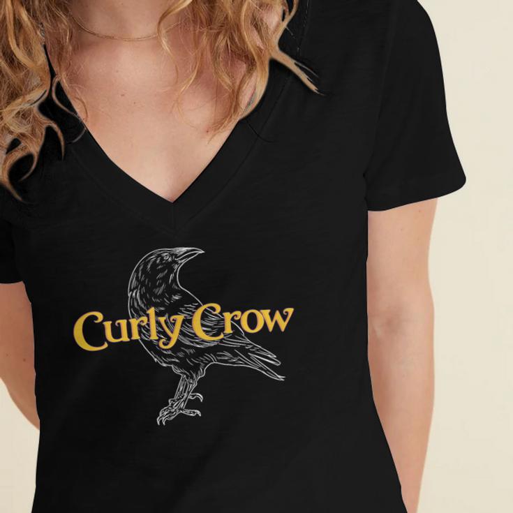 Curly Crow Art And Books Logo Women's Jersey Short Sleeve Deep V-Neck Tshirt