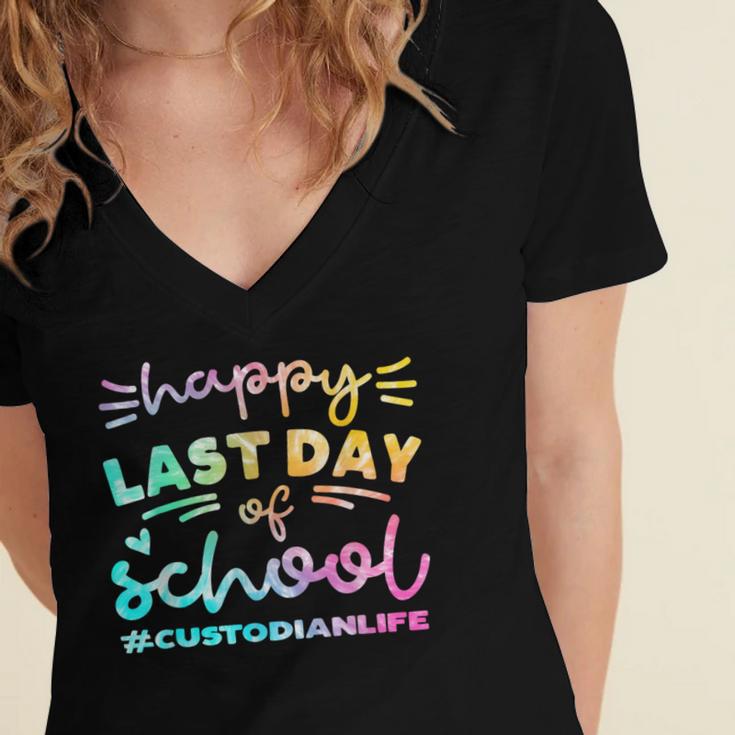 Custodian Life Graduation Day Last Day Of School Tie Dye Women's Jersey Short Sleeve Deep V-Neck Tshirt
