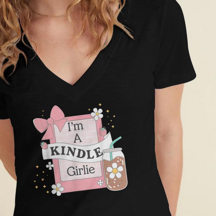 Cute Bookish Kindle Girlie Nerdy Read Book Lover Girl Women Women's Jersey Short Sleeve Deep V-Neck Tshirt