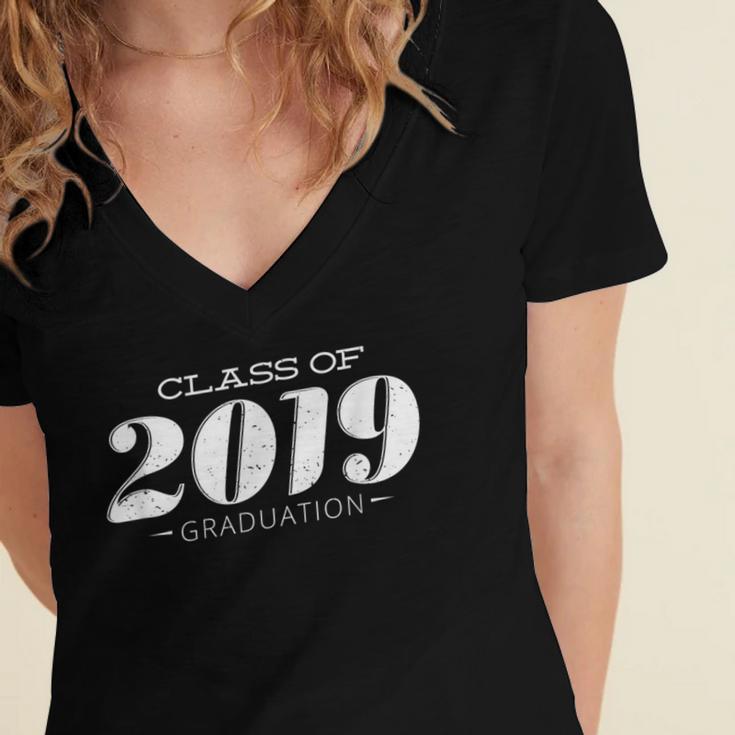 Cute Class Of 2019 Distressed Senior Graduation 2019 Women's Jersey Short Sleeve Deep V-Neck Tshirt