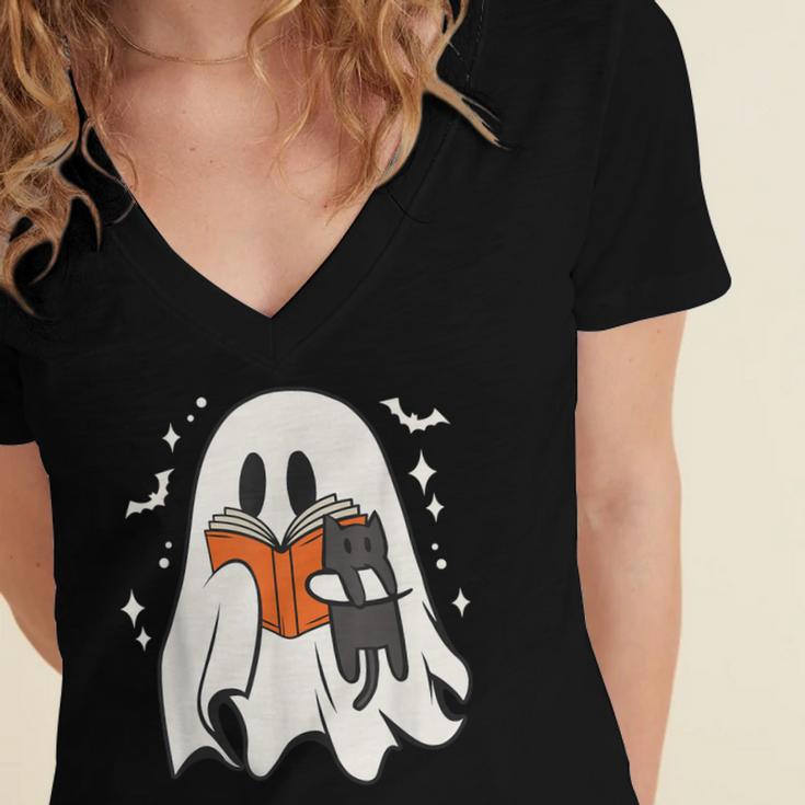 Cute Ghost Reading Book Spooky Season Halloween Costume Kids Women's Jersey Short Sleeve Deep V-Neck Tshirt Cute Ghost Reading Book Spooky Season Halloween Costume Kids Women's Jersey Short Sleeve Deep V-Neck Tshirt