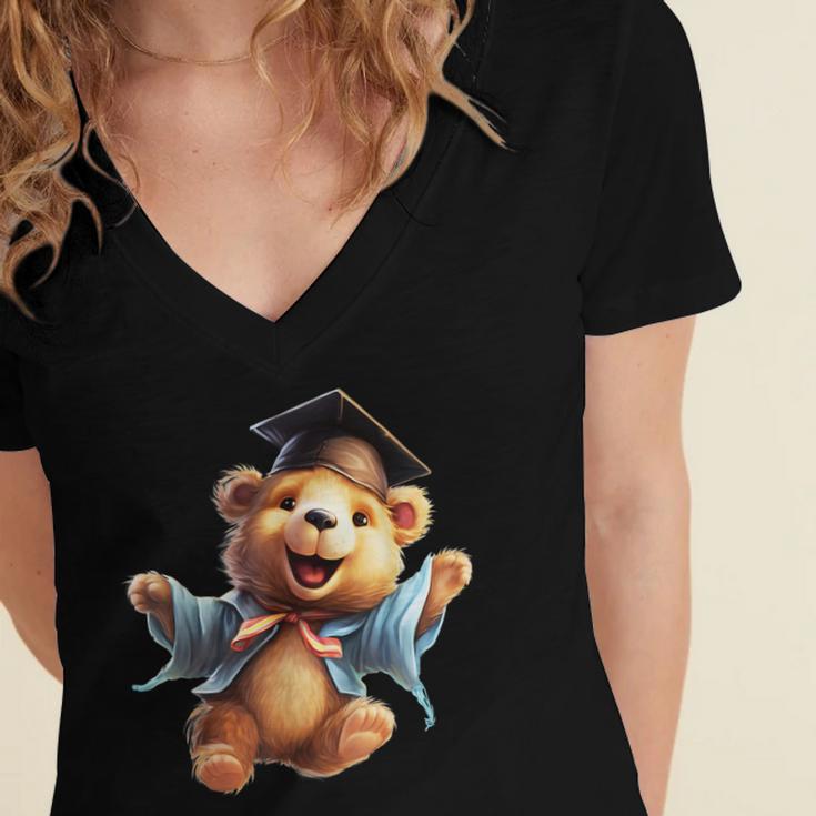 Cute Graduation Bear To Celebrate Your Graduate Women's Jersey Short Sleeve Deep V-Neck Tshirt