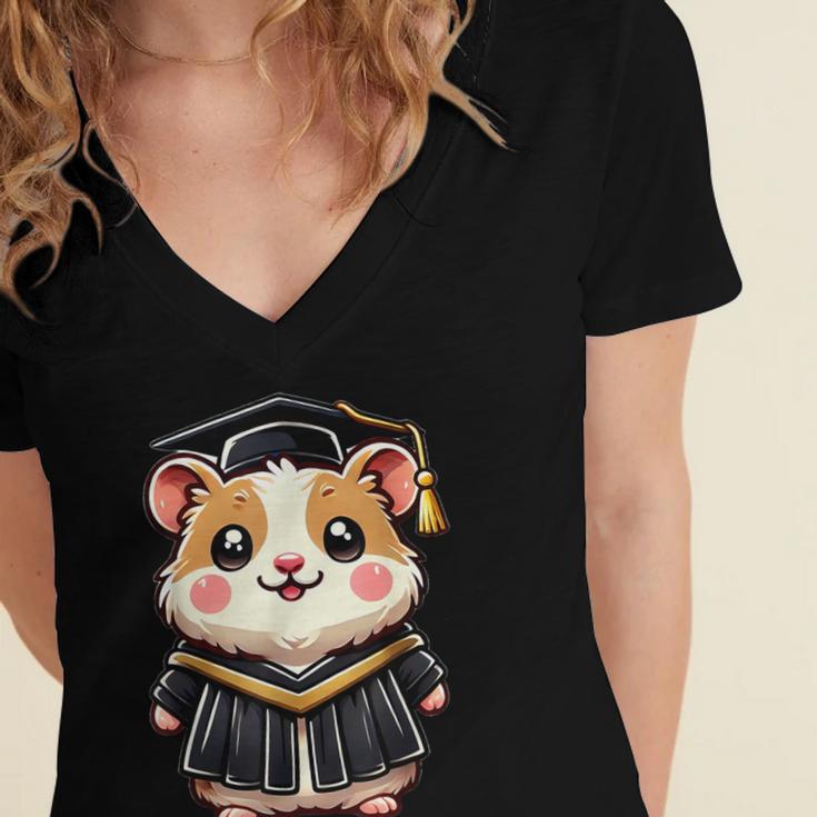 Cute Hamster Graduation Women's Jersey Short Sleeve Deep V-Neck Tshirt