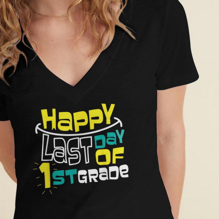 Cute Happy Last Day Of 1st Grade Shirt Kids Graduation Women's Jersey Short Sleeve Deep V-Neck Tshirt