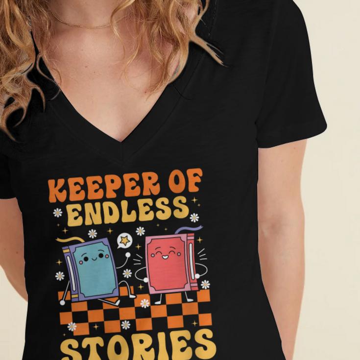 Cute Librarian Library Book Lover Keeper Of Endless Stories Women's Jersey Short Sleeve Deep V-Neck Tshirt Cute Librarian Library Book Lover Keeper Of Endless Stories Women's Jersey Short Sleeve Deep V-Neck Tshirt