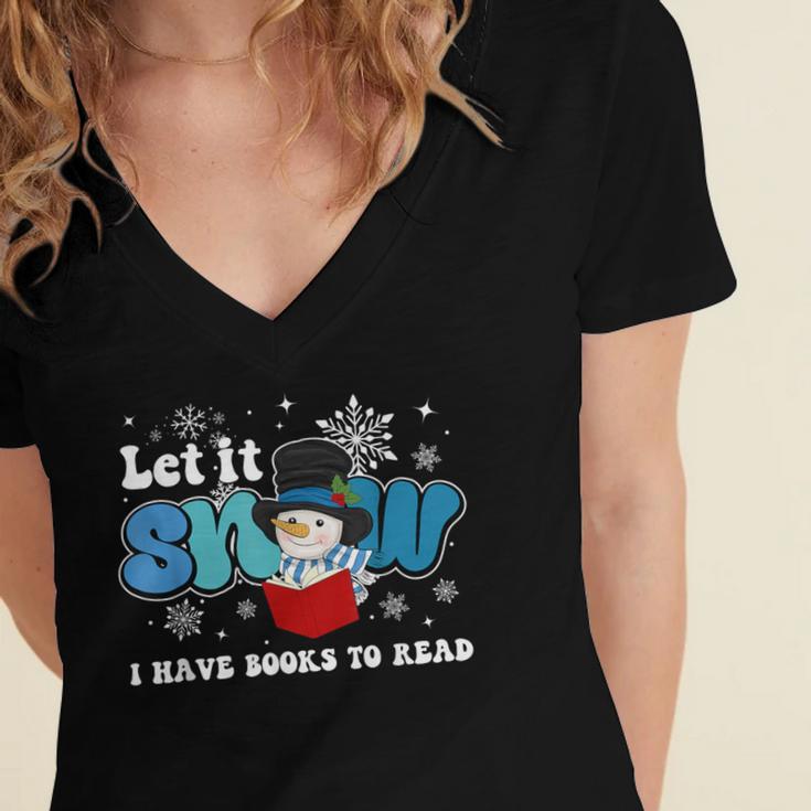 Cute Snowman Let It Snow I Have Books Reader Women's Jersey Short Sleeve Deep V-Neck Tshirt Cute Snowman Let It Snow I Have Books Reader Women's Jersey Short Sleeve Deep V-Neck Tshirt