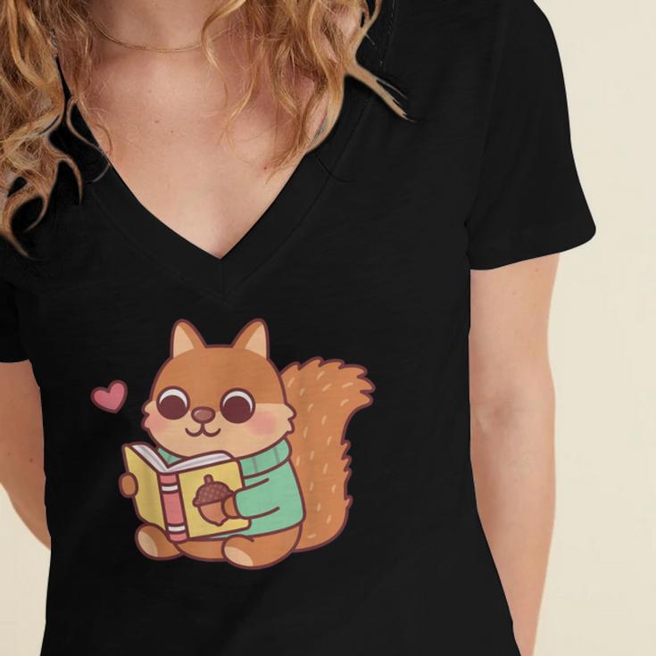 Cute Squirrel Reading A Book Lovers Anime Kawaii Women Kids Women's Jersey Short Sleeve Deep V-Neck Tshirt Cute Squirrel Reading A Book Lovers Anime Kawaii Women Kids Women's Jersey Short Sleeve Deep V-Neck Tshirt