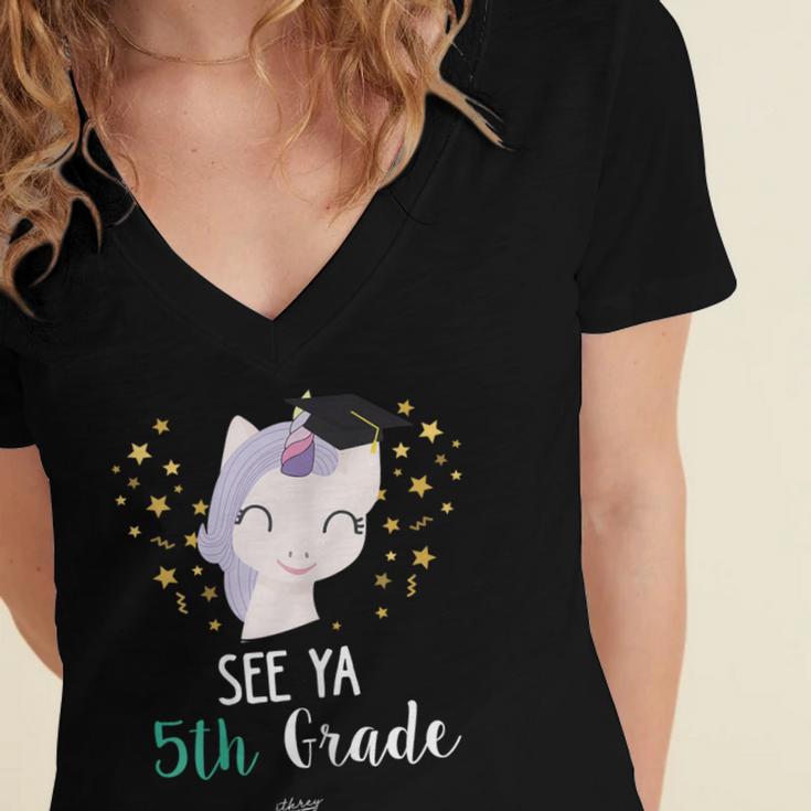 Cute Unicorn See Ya 5th Grade Graduation Shirt Women's Jersey Short Sleeve Deep V-Neck Tshirt