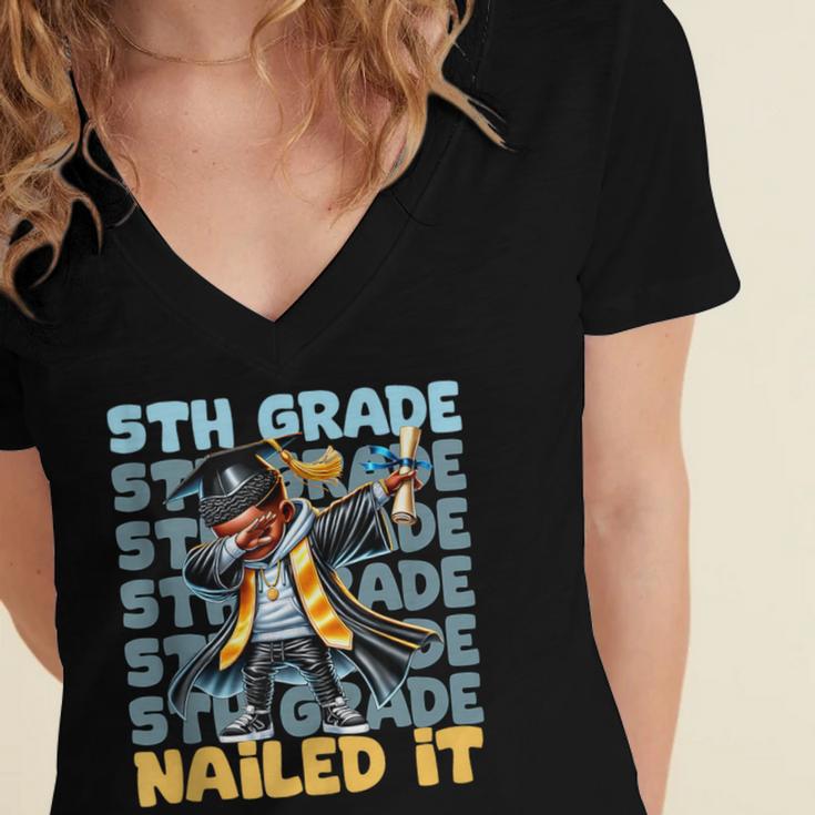 Dabbing Graduation Boy 5th Grade Nailed It Class Of 2025 Women's Jersey Short Sleeve Deep V-Neck Tshirt