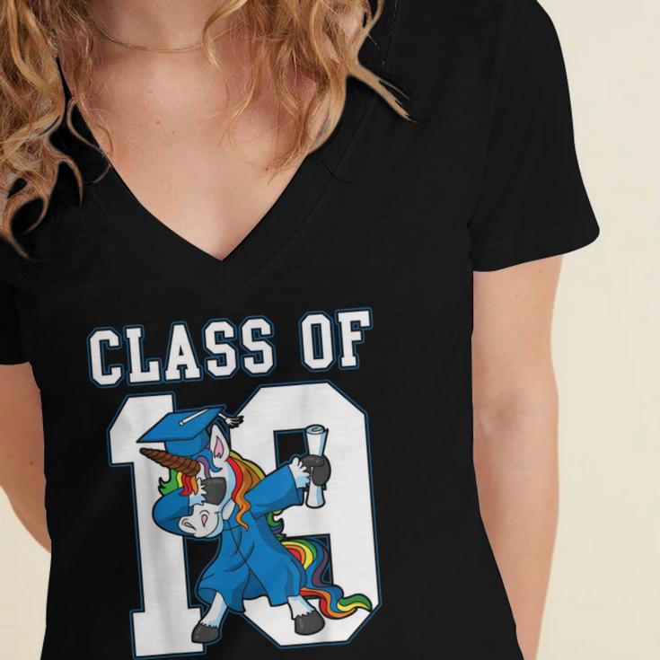 Dabbing Graduation Class Of 2019 Unicorn Shirt Women's Jersey Short Sleeve Deep V-Neck Tshirt