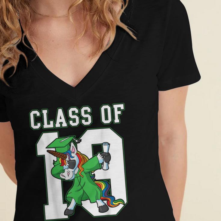 Dabbing Graduation Class Of 2019 Dabbing Unicorn Tee Women's Jersey Short Sleeve Deep V-Neck Tshirt