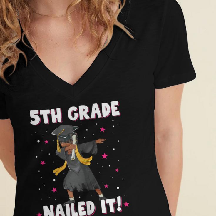Dabbing Graduation Class Of 2025 Girls 5th Grade Nailed It Women's Jersey Short Sleeve Deep V-Neck Tshirt