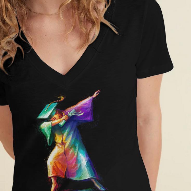 Dabbing Graduation Women Women's Jersey Short Sleeve Deep V-Neck Tshirt