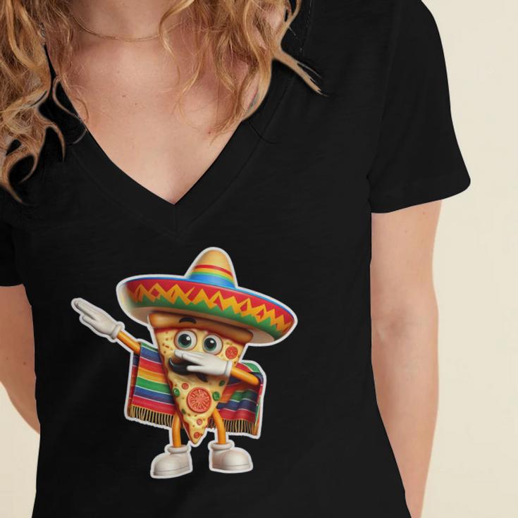 Dabbing Mexican Pizza Dance Food Lover Graduation Women's Jersey Short Sleeve Deep V-Neck Tshirt