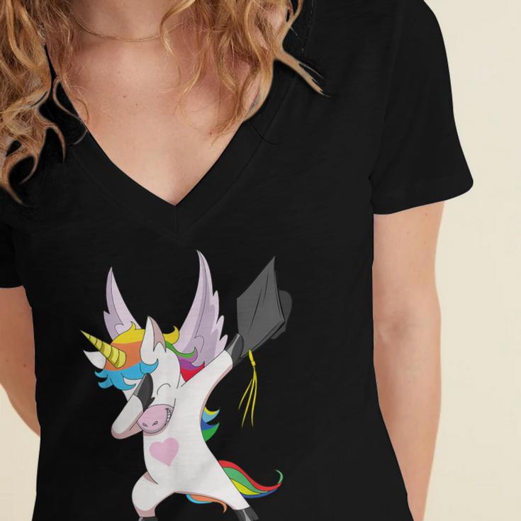 Dabbing Unicorn Graduation Class Of 2019 Women Women's Jersey Short Sleeve Deep V-Neck Tshirt