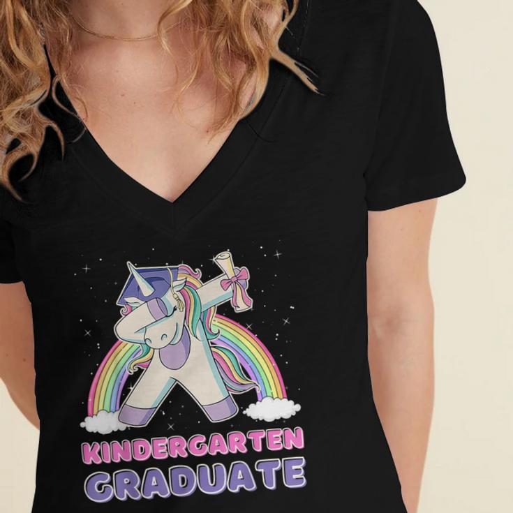 Dabbing Unicorn Kindergarten Graduation Dab Dance Girl Women's Jersey Short Sleeve Deep V-Neck Tshirt