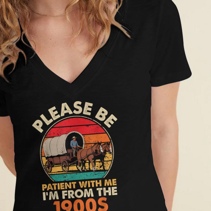 Dad Father's Day Please Be Patient I'm From The 1900s Women's Jersey Short Sleeve Deep V-Neck Tshirt