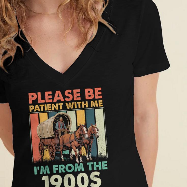 Dad Fathers Day Please Be Patient I'm From The 1900s Women's Jersey Short Sleeve Deep V-Neck Tshirt