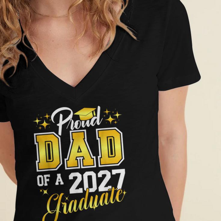 Dad Graduation Senior 2027 Proud Dad Of a 2027 Graduate Women's Jersey Short Sleeve Deep V-Neck Tshirt