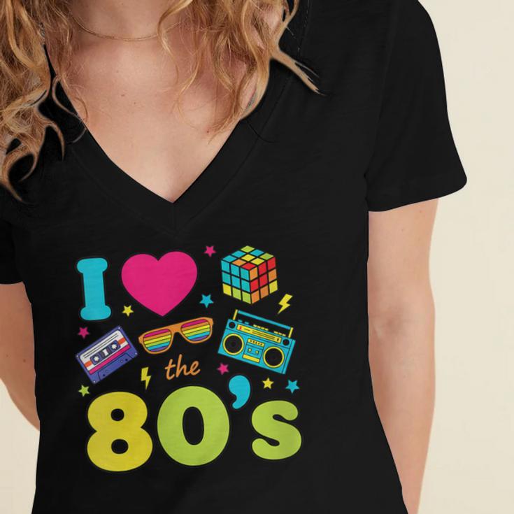 Dad I Love The 80's Retro 80s Nostalgia For Dad Women's Jersey Short Sleeve Deep V-Neck Tshirt