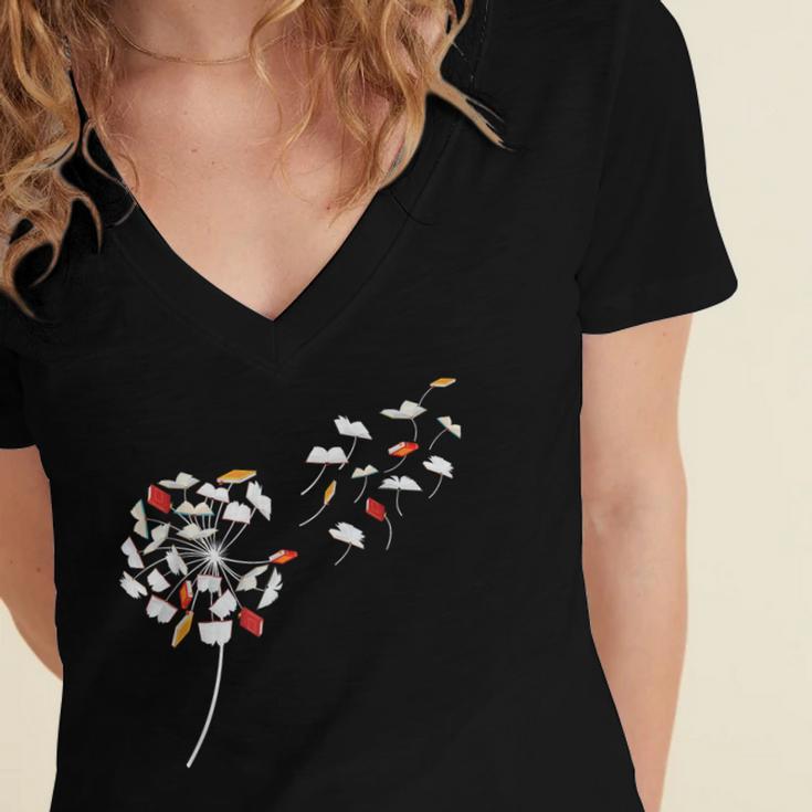 Dandelion Books Book Lover Reading Bookworm Reader Women's Jersey Short Sleeve Deep V-Neck Tshirt