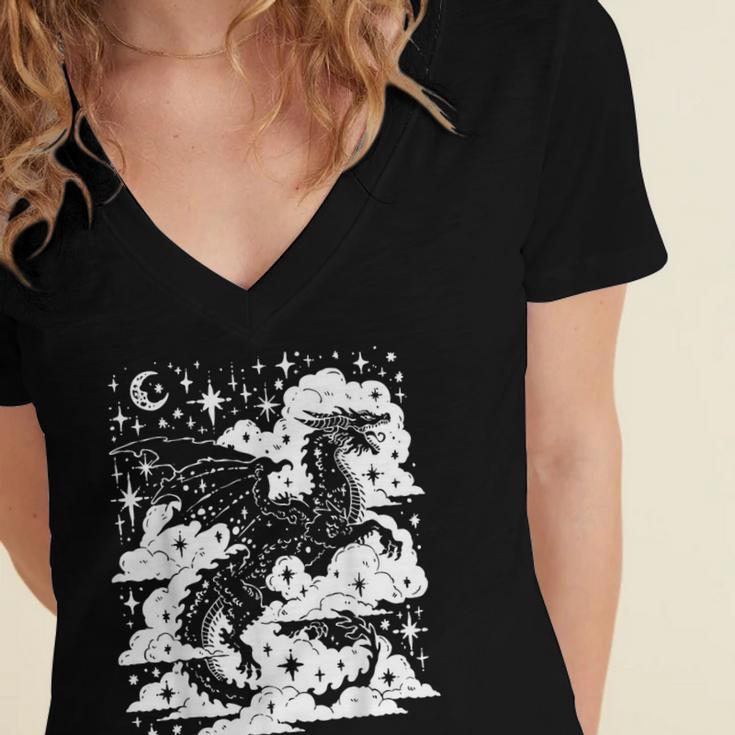 Dark Academia Fantasy Dragon Book Lover Bookish Goblincore Women's Jersey Short Sleeve Deep V-Neck Tshirt