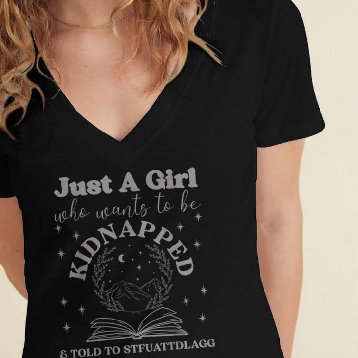 Dark Romance Merch Kidnapped STFUATTDLAGG Smutt Book Lover Women's Jersey Short Sleeve Deep V-Neck Tshirt