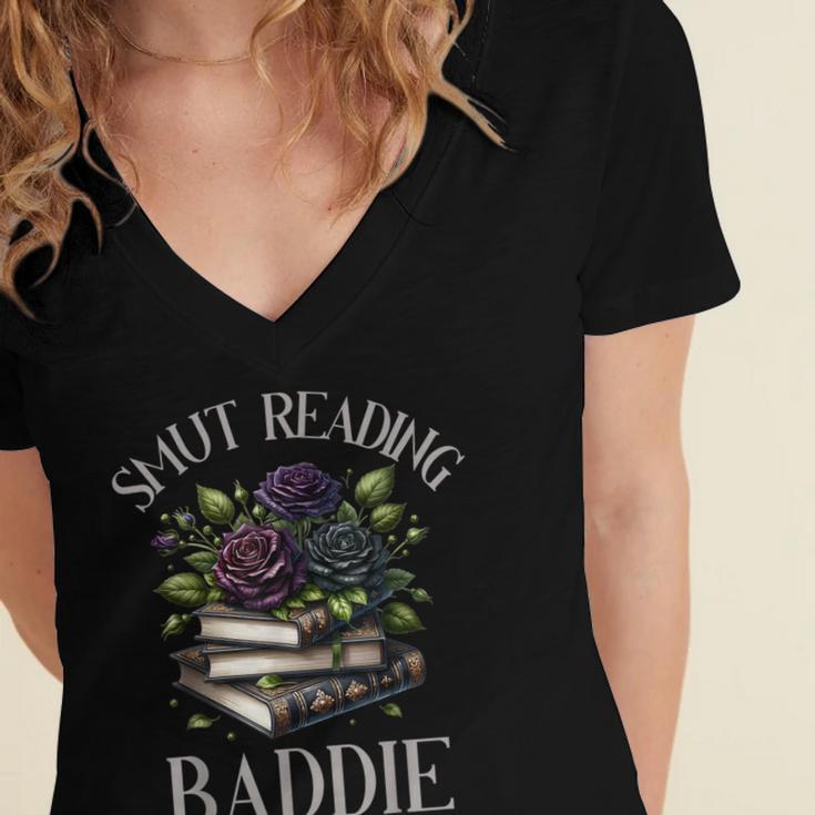 Dark Romance Reader Smutt Book Merch Spicy Books Smut Baddie Women's Jersey Short Sleeve Deep V-Neck Tshirt