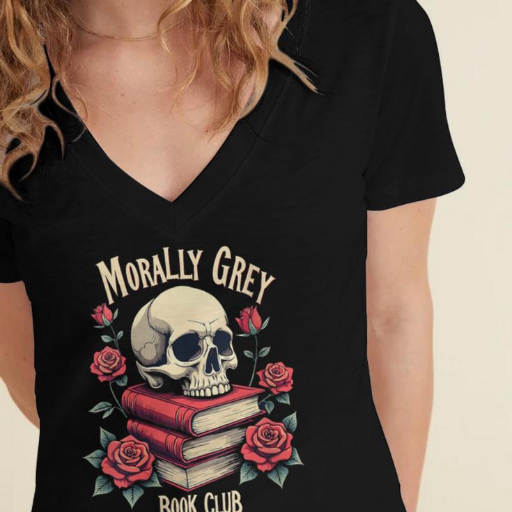 Dark Romance Romantasy Smutty Book Lover Morally Grey Merch Women's Jersey Short Sleeve Deep V-Neck Tshirt