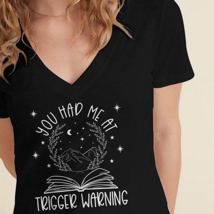 Dark Romance Trigger Warning Spicy Book Merch Women Smut Women's Jersey Short Sleeve Deep V-Neck Tshirt
