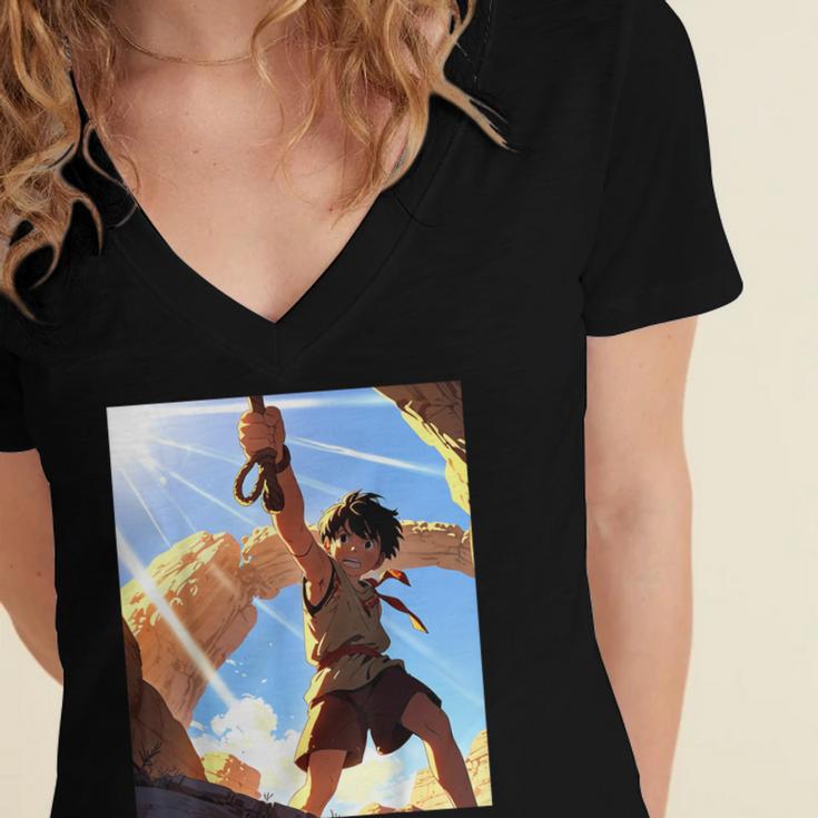 David And Goliath Bible Book Samuel King David Anime Manga Women's Jersey Short Sleeve Deep V-Neck Tshirt