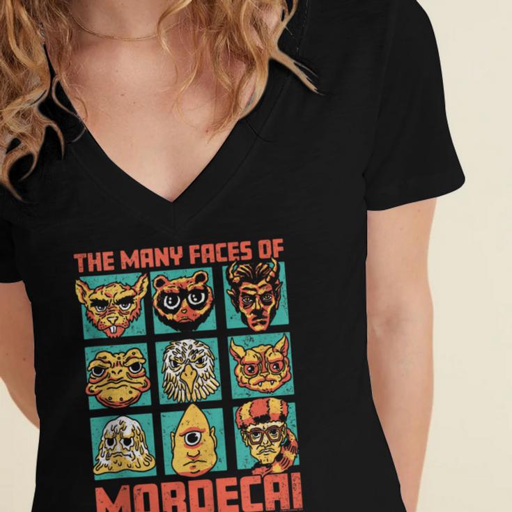 DCC Many Faces Of Mordecai Grid Gamer Series Book Women's Jersey Short Sleeve Deep V-Neck Tshirt
